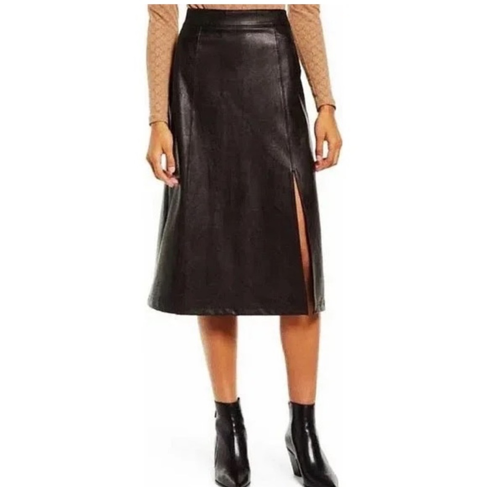 Spanx Midi Faux Leather Skirt Slit Large Pull-On $148